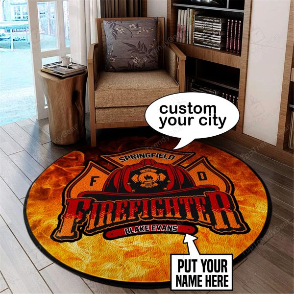 Personalized Firefighter Round Mat Round Floor Mat Room Rugs Carpet Outdoor Rug Washable Rugs - Image 2