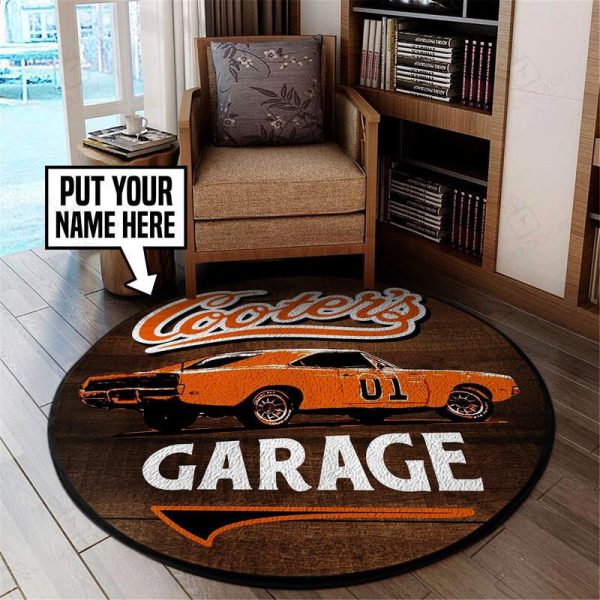 Personalized General Lee The Dukes Of Hazzard Cooter'S Garage Round Mat Living Room Rugs, Bedroom Rugs, Kitchen Rugs - Image 2