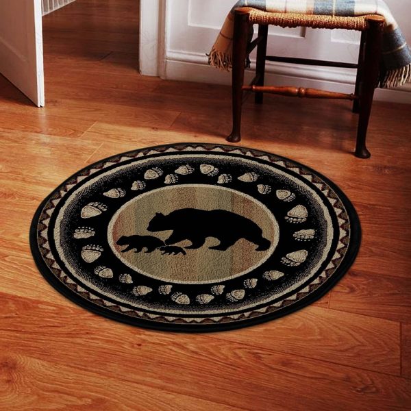 Black Bear Lodge Cabin Round Rug, Carpet 07143 - Image 2