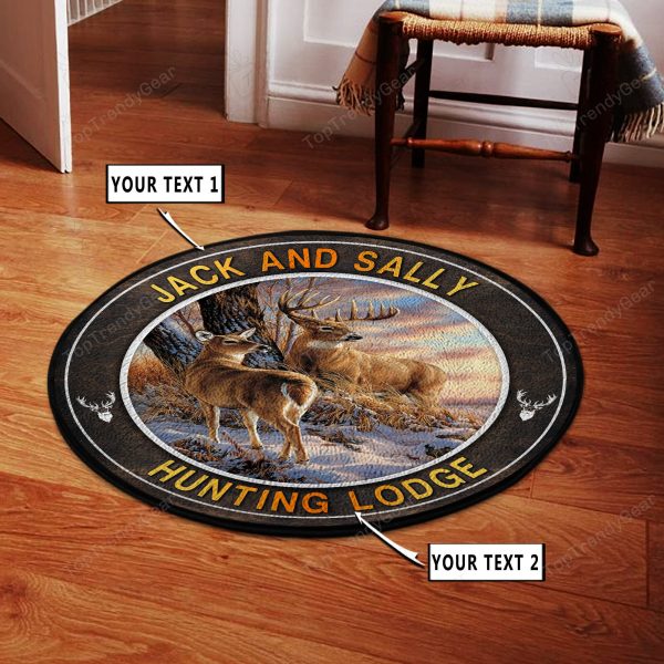 Deer Hunting Buck And Doe Round Rug, Carpet 09786 - Image 2