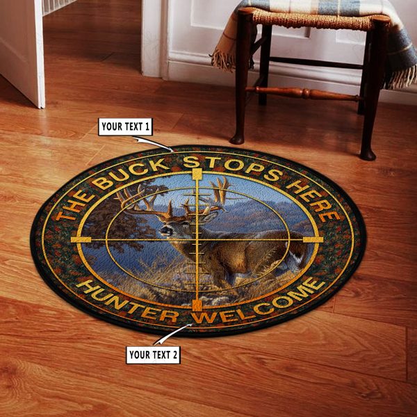 Personalized Hunting Deer Camp Decor Round Rug, Carpet 10436 - Image 2