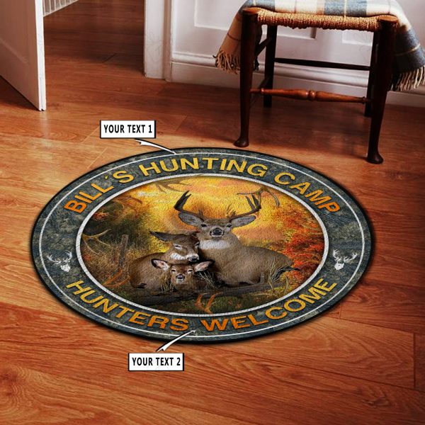 Personalized Hunting Deer Camp Decor Round Rug, Carpet 10436